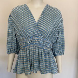 💖 2/$25 Azōe Blue and Yellow Checkered Blouse